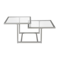 43" Silver Glass Square Coffee Table With Two Shelves