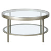 32" Silver Glass Round Coffee Table With Shelf