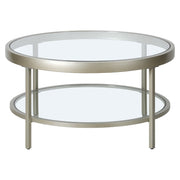 32" Silver Glass Round Coffee Table With Shelf