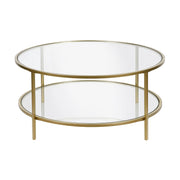 36" Gold Glass Round Coffee Table With Shelf