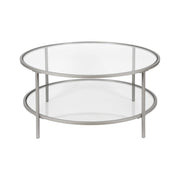 36" Silver Glass Round Coffee Table With Shelf