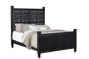 Carved Solid Wood Queen Black Bed