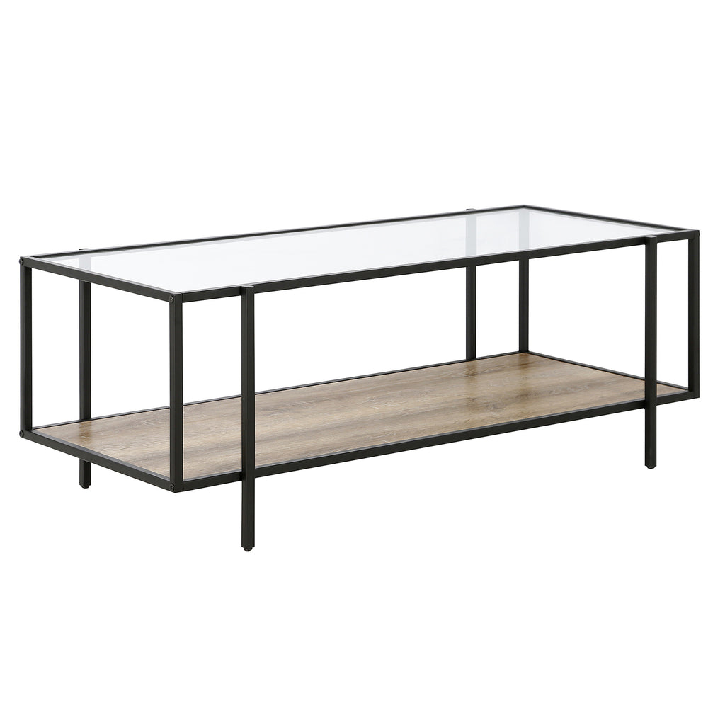 45" Black And Brown Glass Rectangular Coffee Table With Shelf