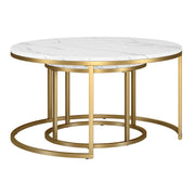 Set Of Two 35" Gold And White Faux Marble Round Nested Coffee Tables