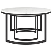 Set Of Two 36" Black And White Faux Marble Round Nested Coffee Tables