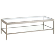 54" Silver Glass Rectangular Coffee Table With Shelf