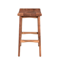 26" Brown Solid Acacia Wood Backless Counter Height Bar Stool With Footrest