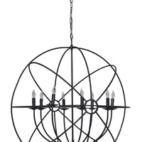 Chandelier Eight Light Iron And Glass Dimmable Semi-Flush Ceiling Light