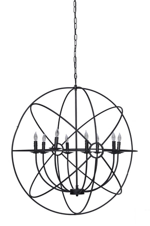 Chandelier Eight Light Iron And Glass Dimmable Semi-Flush Ceiling Light