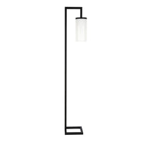 67" Black Reading Floor Lamp With White Frosted Glass Drum Shade