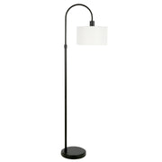 70" Black Arched Floor Lamp With White Frosted Glass Drum Shade
