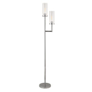 69" Nickel Two Light Torchiere Floor Lamp With Clear Transparent Glass Drum Shade