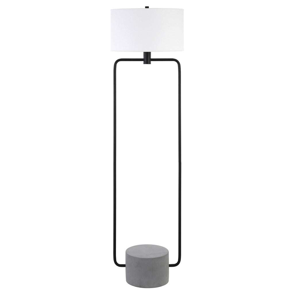 63" Black Column Floor Lamp With White Frosted Glass Drum Shade