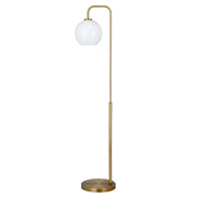 62" Brass Arched Floor Lamp With White Frosted Glass Globe Shade