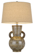 26" Bronze Ceramic Table Lamp With Brown Empire Shade