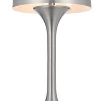 22" Nickel Metal Two Light Usb Table Lamp With Nickel Dome Shade