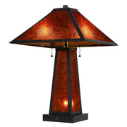 24" Burnt Orange Metal Two Light Table Lamp With Amber Square Shade