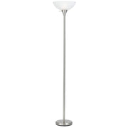 70" Nickel Torchiere Floor Lamp With White Frosted Glass Dome Shade