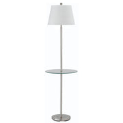 60" Nickel Tray Table Floor Lamp With White Transparent Glass Square Shade