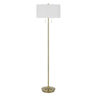 64" Brass Two Light Traditional Shaped Floor Lamp With White Rectangular Shade