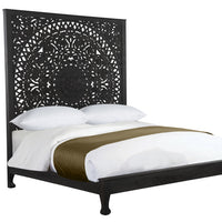 Solid Wood King Black Carved Medallion Bed