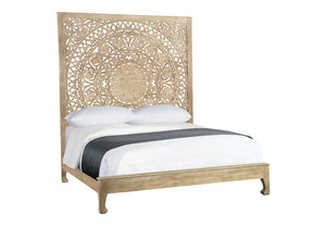 Solid Wood King Gray Carved Medallion Bed