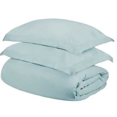 Light Blue Queen Cotton Blend 400 Thread Count Washable Duvet Cover Set