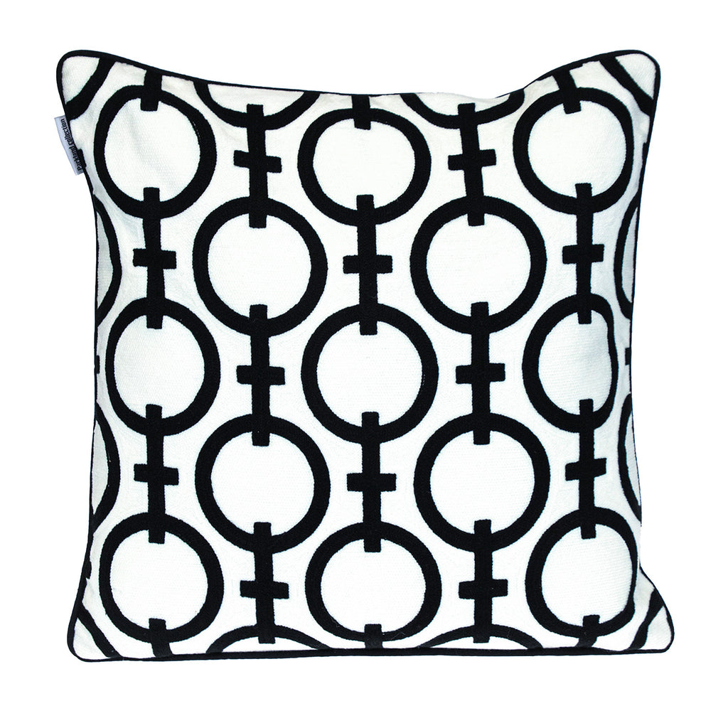 18" X 18" Black 100% Cotton Geometric Zippered Pillow