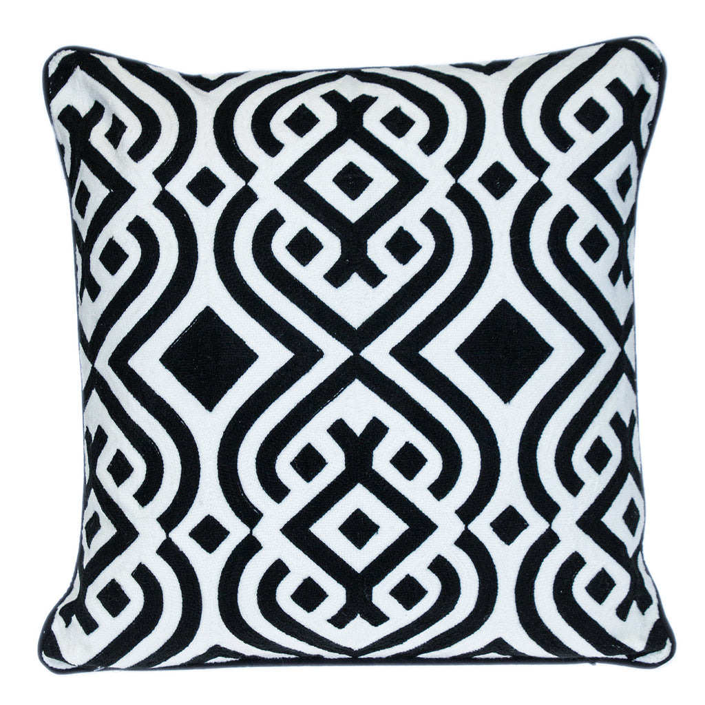 18" X 18" Black 100% Cotton Geometric Zippered Pillow