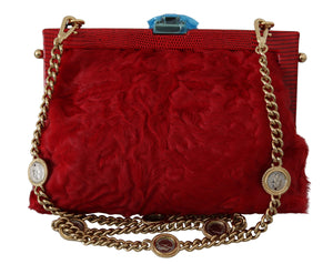 Red Fur Brocade Crystal Shoulder Women VANDA Purse