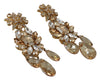 Gold Brass Clear Crystal Strass Star Dangling Clip On Earrings