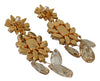 Gold Brass Clear Crystal Strass Star Dangling Clip On Earrings