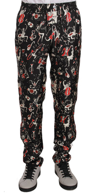 Red Musical Instrument Print Sleepwear Pants