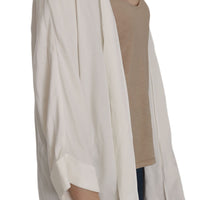 White Folded Long Sleeve Cardigan Deep Neck Blouse