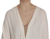 White Folded Long Sleeve Cardigan Deep Neck Blouse