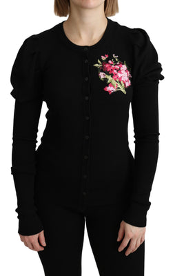 Black Floral Long Sleeve Cardigan Sweater