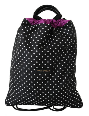 Black Dotted Adjustable Drawstring Women Nap Sack  Bag