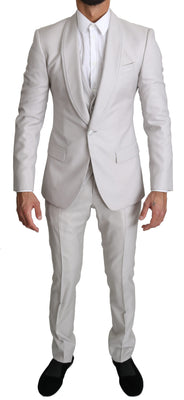 Silver Single Breasted 3 Piece Wool Suit