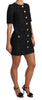 Black Button Embellished Jacquard Mini Dress