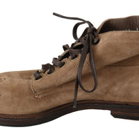 Beige Leather Brogue Derby Boots Shoes