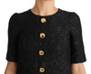 Black Button Embellished Jacquard Mini Dress