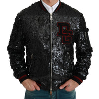 Black Sequined Bomber Coat Jacket