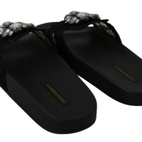 Black Lace Crystal Sandals Slides Beach Shoes