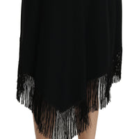 Black A-line High Waist Midi Fringes  Skirt