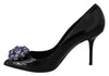 Black Leather Crystals Bellucci Pumps