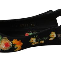 Black Floral Crystal Slingbacks Flats Shoes