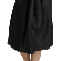 Black Pleated High Waist Midi Nylon Skirt