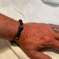 Tiger Eye and Black Glass Beads Man's Bracelet