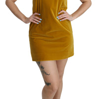 Mustard Velvet Stretch Shift Mini Dress