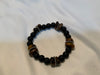 Tiger Eye and Black Glass Beads Man's Bracelet